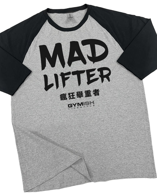 123. RAGLAN Mad Lifter Funny Workout Gym T-Shirt for Men T-Shirt Grey T-Shirt GYMISH LIFESTYLE
