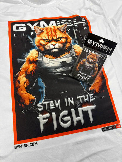 Cat Stay in The Fight Funny Workout Gym T-Shirts for Men with Air Freshner Gift Set