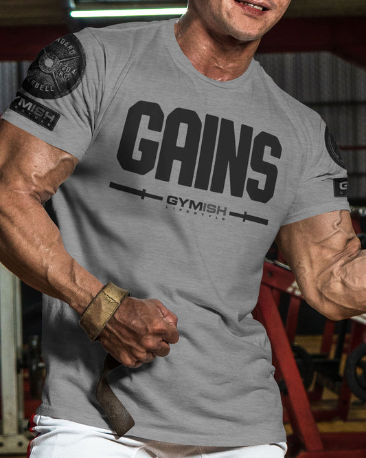 135. Gains Funny Motivational Workout Gym T-Shirt for Men T-Shirt GYMISH LIFESTYLE