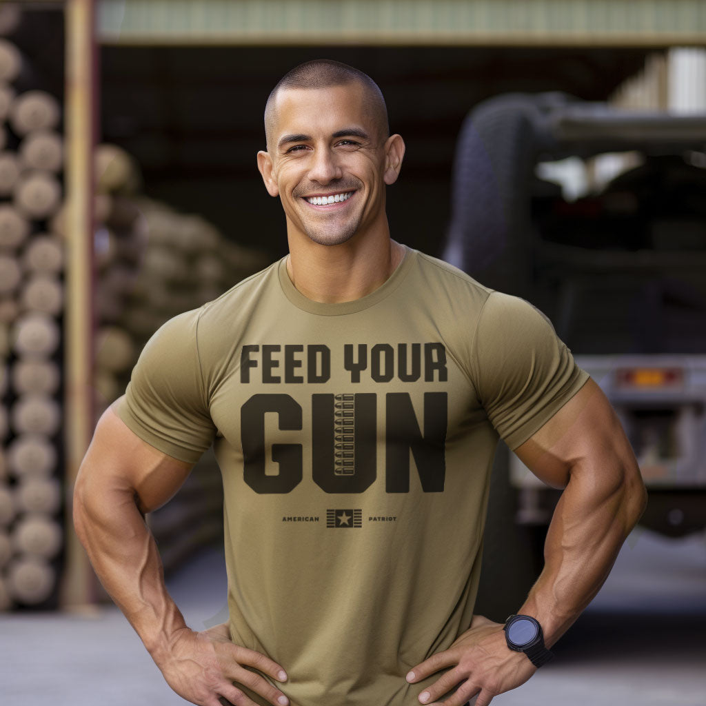 Gift Set for Men Feed Your Gun Workout Gym Shirt with Spartan Warrior Pendant