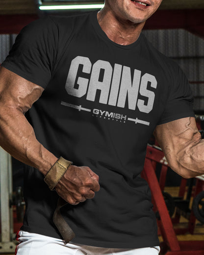135. Gains Funny Motivational Workout Gym T-Shirt for Men T-Shirt GYMISH LIFESTYLE