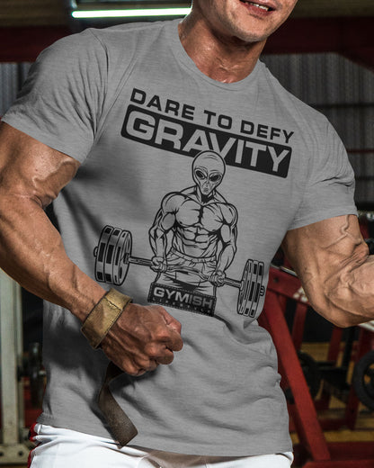 104a. Dare To Defy Gravity Funny Workout Gym T-Shirt for Men T-Shirt GYMISH LIFESTYLE