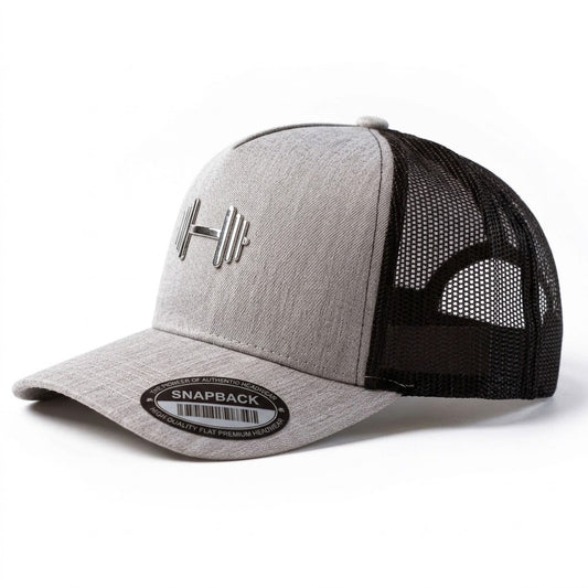 GYMISH Dumbbell Gym Hat for Men, Weight Plate Patch Snapback, 6 Panel Laser Vented Workout Cap