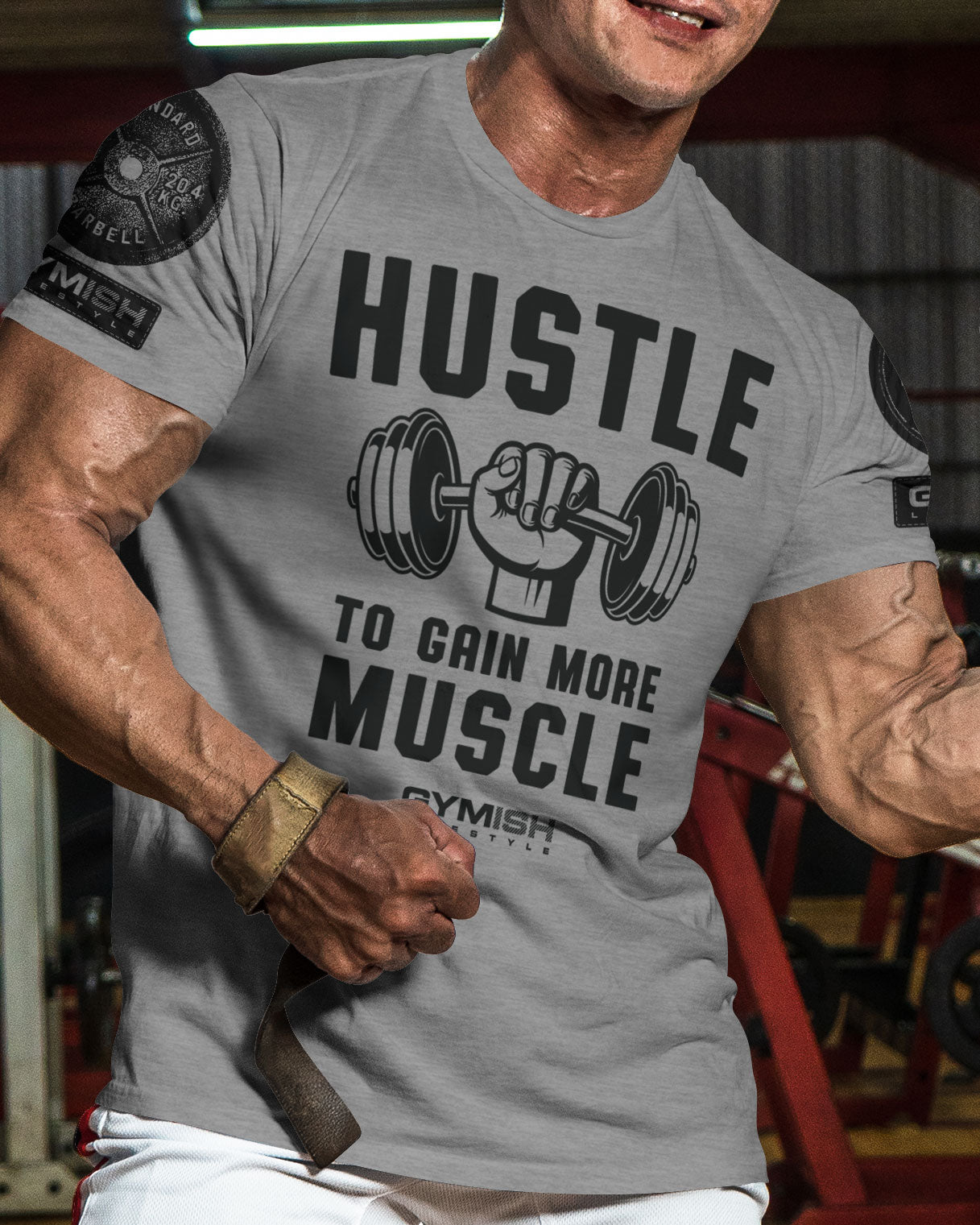 011. Hustle to Gain More Muscle Funny Motivational Workout Gym T-Shirt for Men T-Shirt GYMISH LIFESTYLE