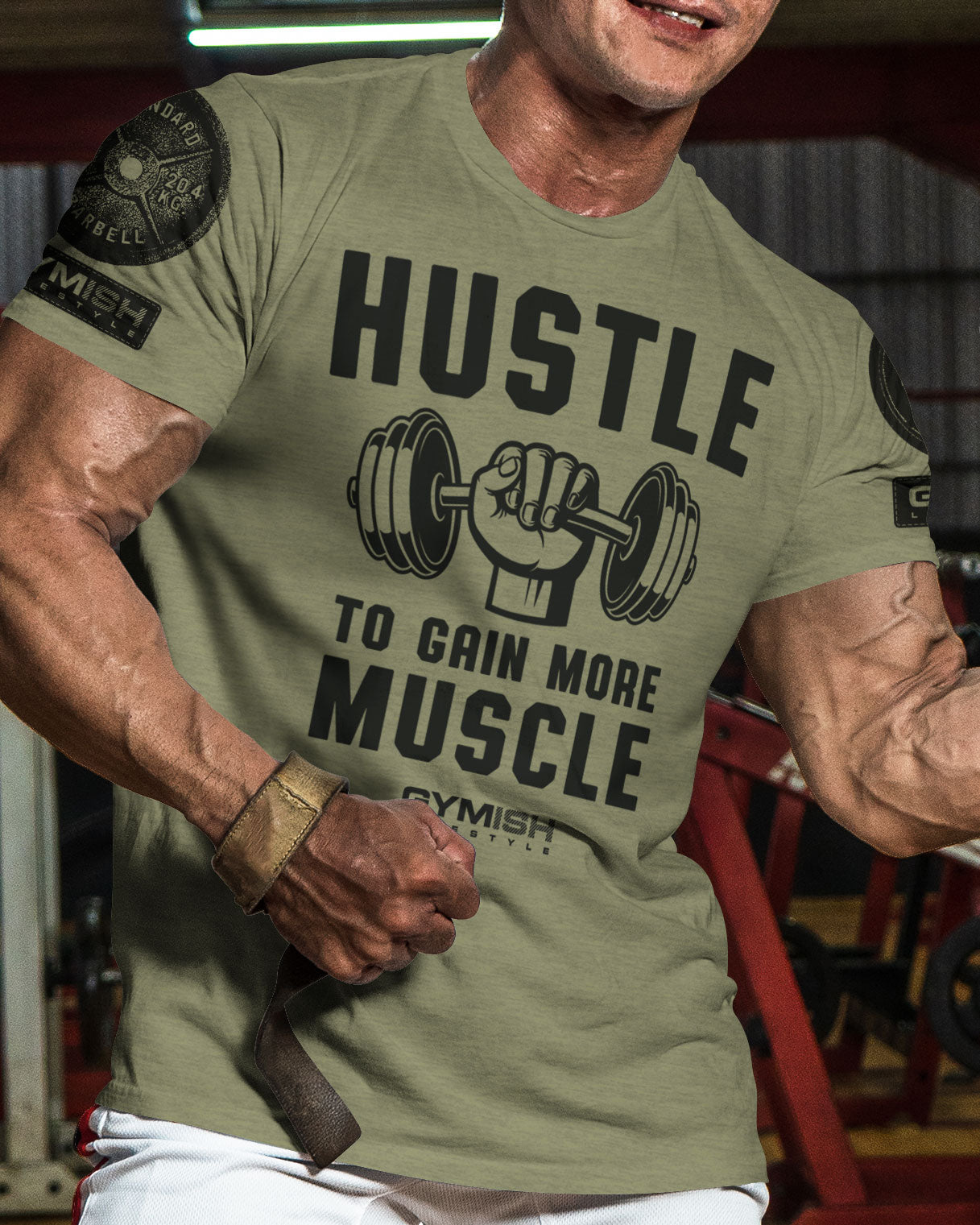 011. Hustle to Gain More Muscle Funny Motivational Workout Gym T-Shirt for Men T-Shirt GYMISH LIFESTYLE