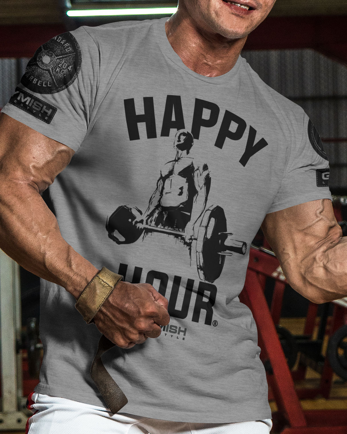 002. Happy Hour Funny Motivational Workout Gym T-Shirt for Men T-Shirt GYMISH LIFESTYLE