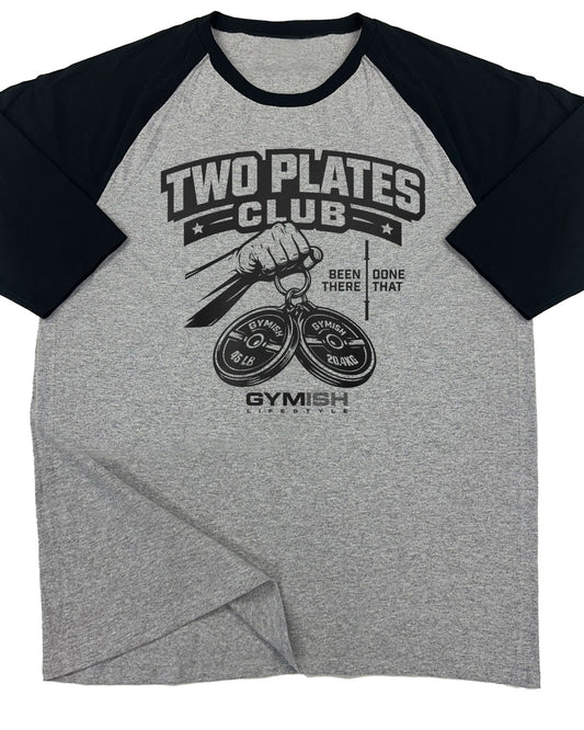 153. RAGLAN Two Plates Funny Workout Gym T-Shirt for Men T-Shirt Grey T-Shirt GYMISH LIFESTYLE
