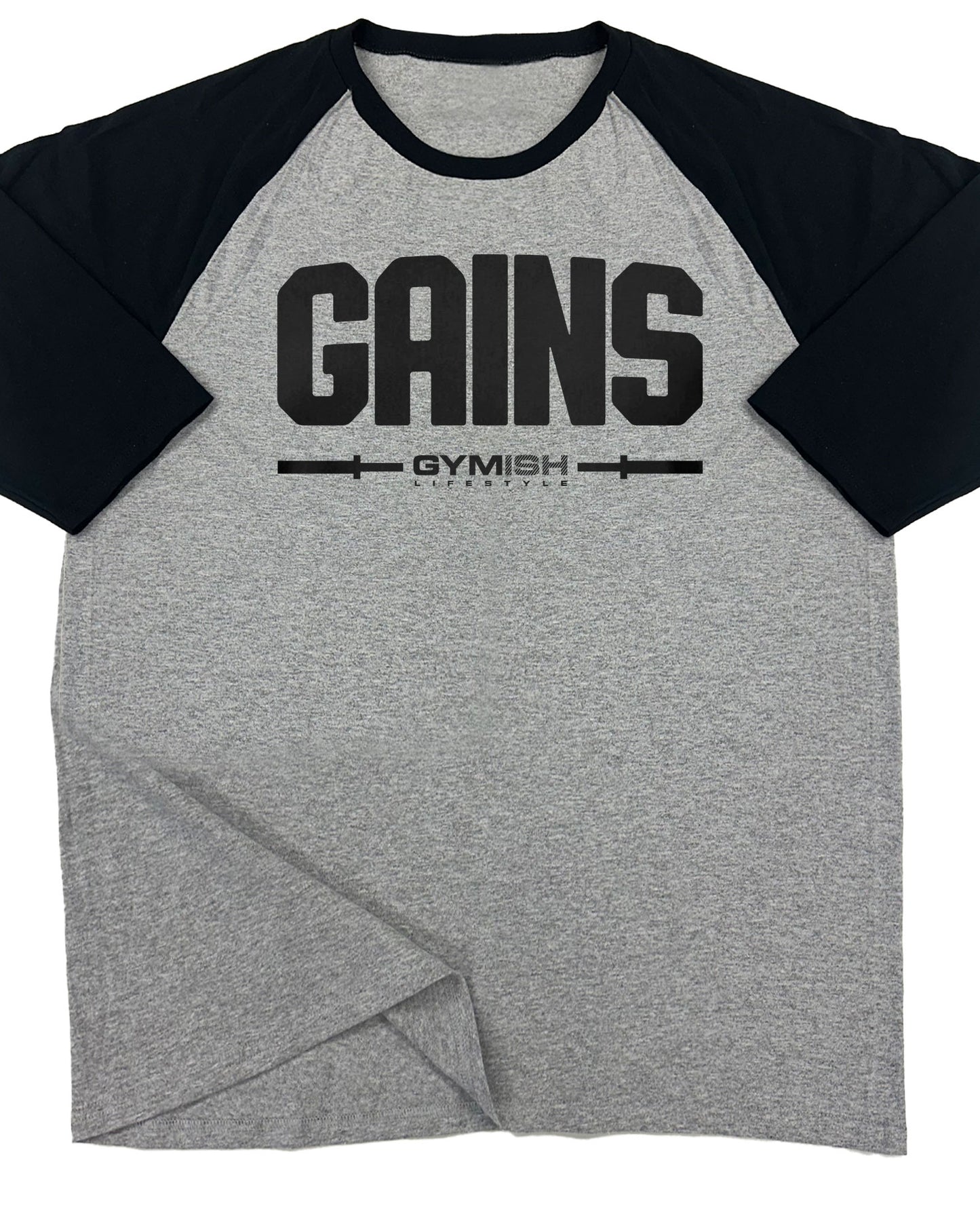 135. RAGLAN Gains Funny Workout Gym T-Shirt for Men T-Shirt Grey T-Shirt GYMISH LIFESTYLE