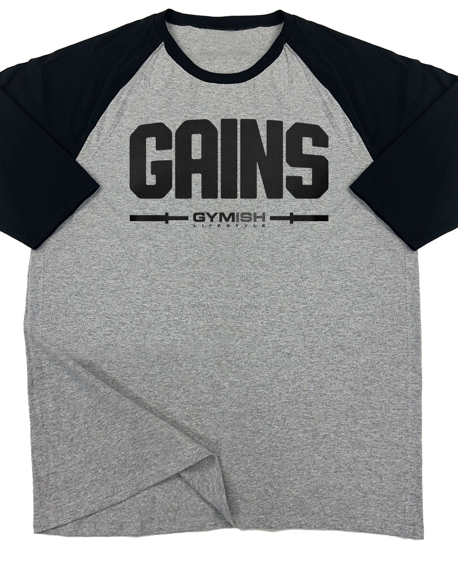 135. RAGLAN Gains Funny Workout Gym T-Shirt for Men T-Shirt Grey T-Shirt GYMISH LIFESTYLE