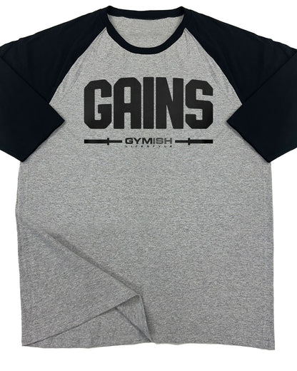 135. RAGLAN Gains Funny Workout Gym T-Shirt for Men T-Shirt Grey T-Shirt GYMISH LIFESTYLE