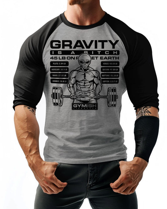 104. RAGLAN Defy Gravity Funny Workout Gym T-Shirt for Men T-Shirt GYMISH LIFESTYLE