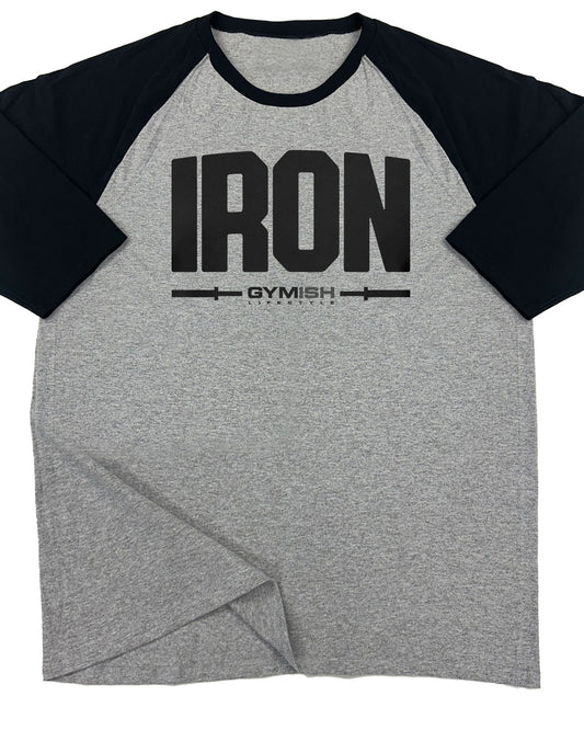 136. RAGLAN Iron Funny Workout Gym T-Shirt for Men T-Shirt Grey T-Shirt GYMISH LIFESTYLE