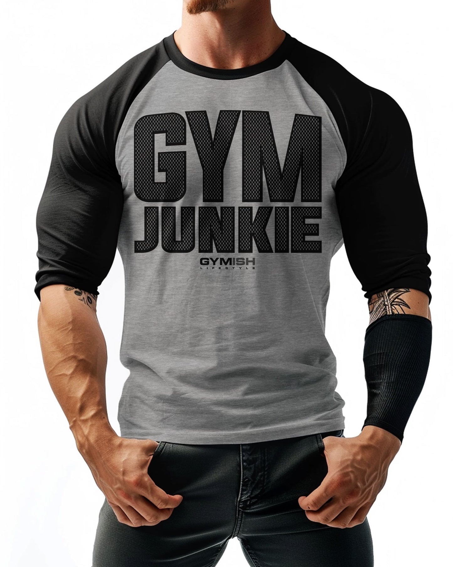 Raglan Gym Junkie Workout Funny Gym T-Shirt for Men T-Shirt GYMISH LIFESTYLE