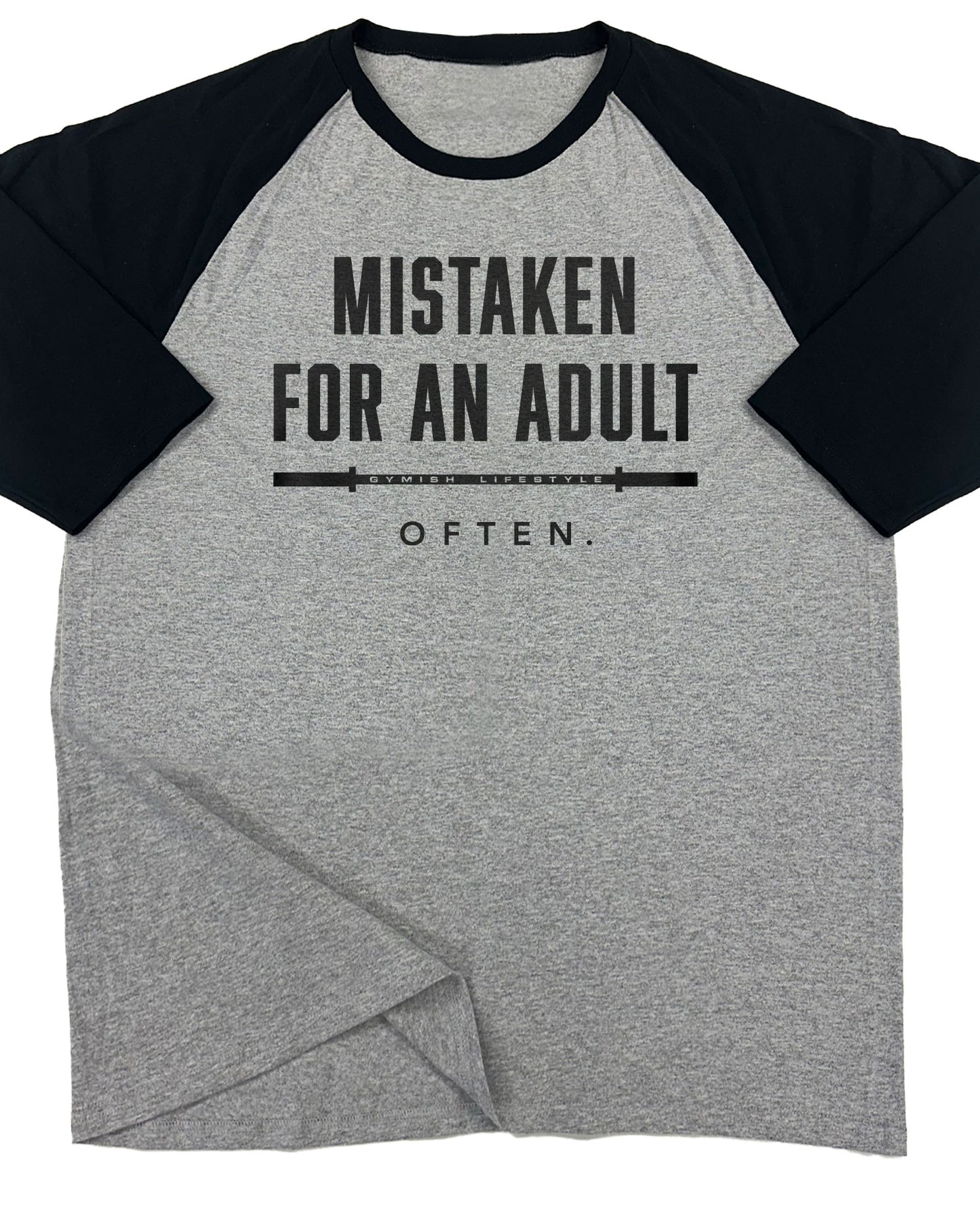 156. RAGLAN Mistaken Funny Workout Gym T-Shirt for Men T-Shirt Grey T-Shirt GYMISH LIFESTYLE