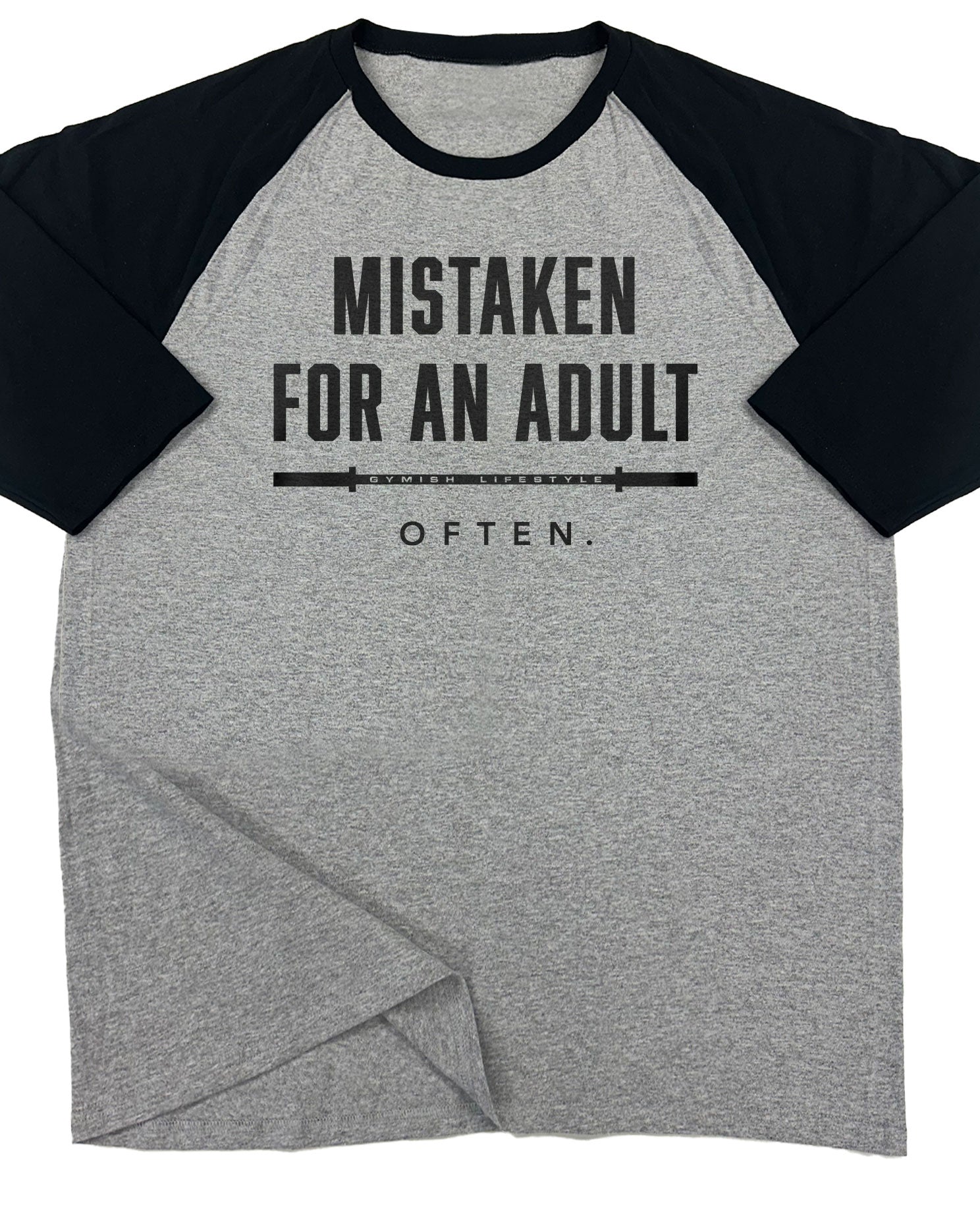 156. RAGLAN Mistaken Funny Workout Gym T-Shirt for Men T-Shirt Grey T-Shirt GYMISH LIFESTYLE