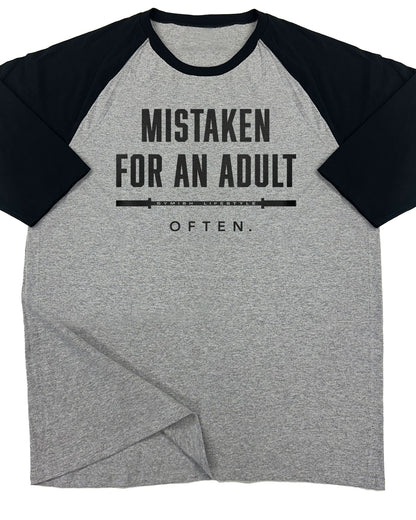 156. RAGLAN Mistaken Funny Workout Gym T-Shirt for Men T-Shirt Grey T-Shirt GYMISH LIFESTYLE