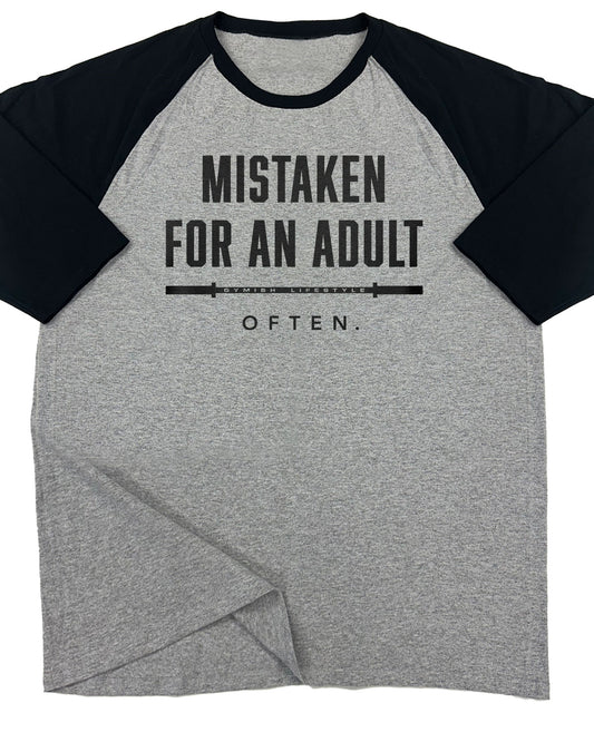 156. RAGLAN Mistaken Funny Workout Gym T-Shirt for Men T-Shirt Grey T-Shirt GYMISH LIFESTYLE