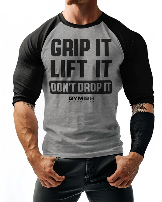 108. RAGLAN Grip It Workout Funny Gym T-Shirt for Men T-Shirt GYMISH LIFESTYLE