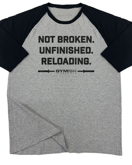 158. RAGLAN Not Broken Funny Workout Gym T-Shirt for Men T-Shirt Grey T-Shirt GYMISH LIFESTYLE