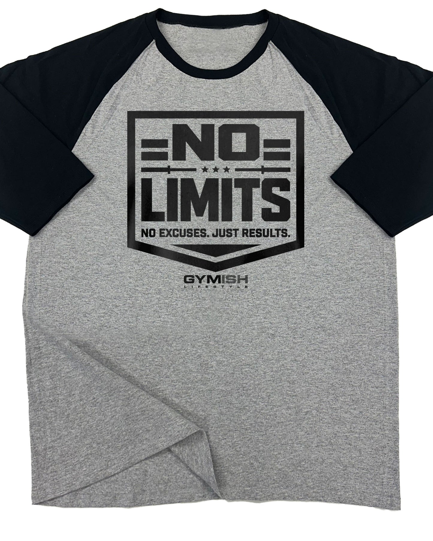 155. RAGLAN No Limits Funny Workout Gym T-Shirt for Men T-Shirt Grey T-Shirt GYMISH LIFESTYLE