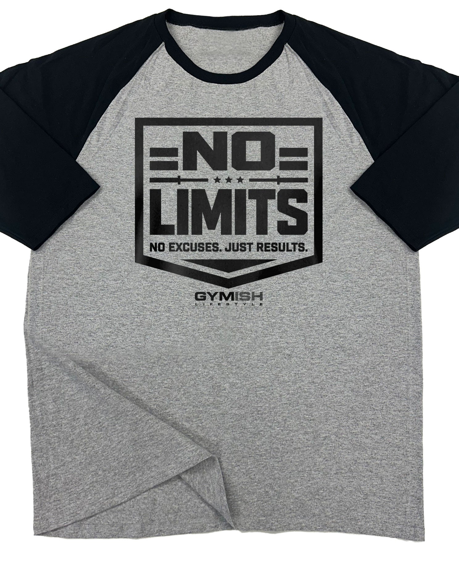 155. RAGLAN No Limits Funny Workout Gym T-Shirt for Men T-Shirt Grey T-Shirt GYMISH LIFESTYLE