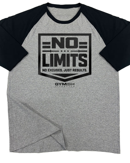 155. RAGLAN No Limits Funny Workout Gym T-Shirt for Men T-Shirt Grey T-Shirt GYMISH LIFESTYLE