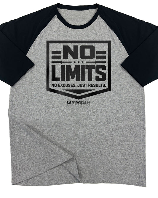 155. RAGLAN No Limits Funny Workout Gym T-Shirt for Men T-Shirt Grey T-Shirt GYMISH LIFESTYLE