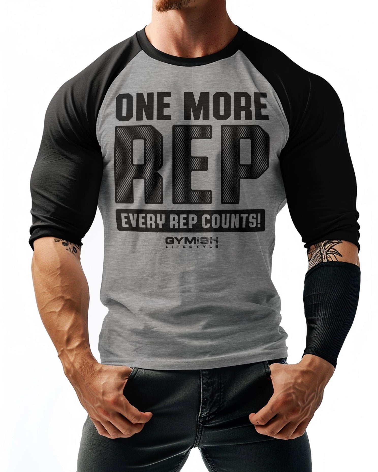 102. RAGLAN One More Rep Funny Workout Gym T-Shirt for Men T-Shirt GYMISH LIFESTYLE