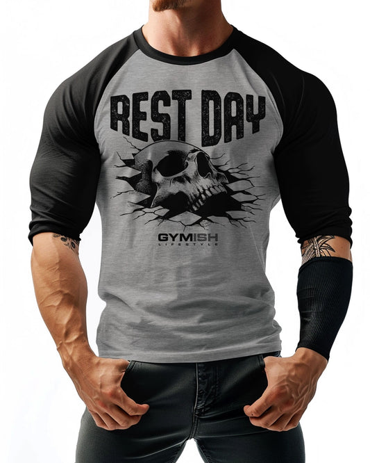 124. RAGLAN Rest Day Funny Workout Gym T-Shirt for Men T-Shirt GYMISH LIFESTYLE