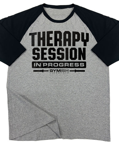 128. RAGLAN Therrapy Session Funny Workout Gym T-Shirt for Men T-Shirt Grey T-Shirt GYMISH LIFESTYLE