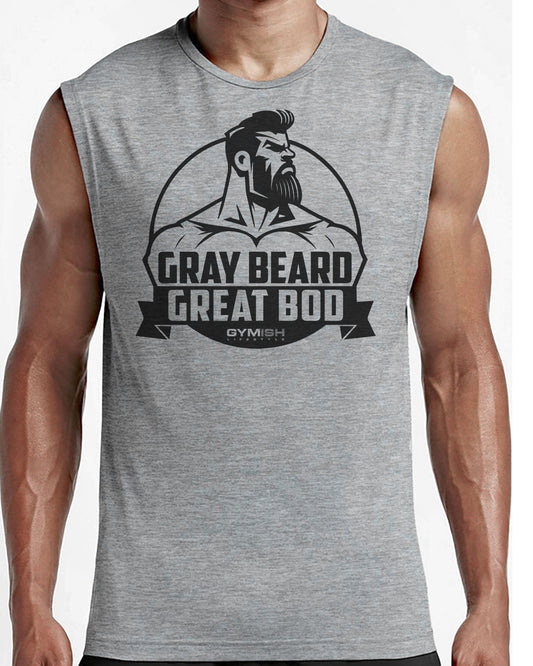 084. Gymish Lifestyle Gray Beard Great Bod Workout Muscle Tank Top for Men