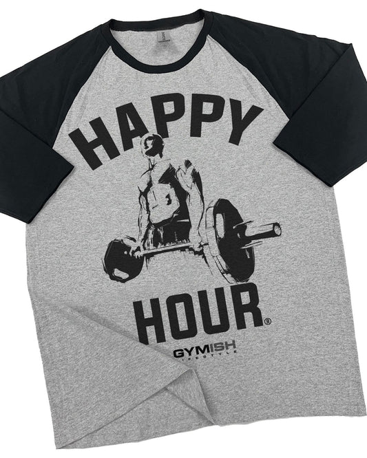 02- RAGLAN Happy Hour Workout Gym T-Shirt for Men - Gymish - - #Gym Shirts# - - #Workout T-Shirts#