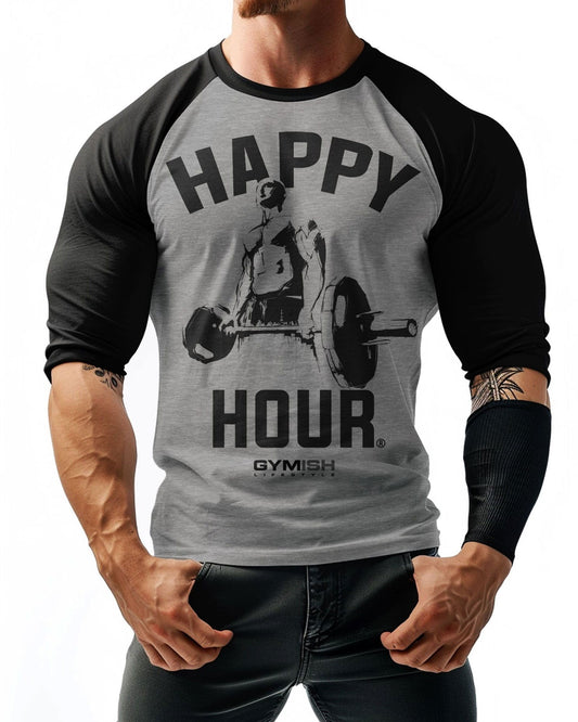 02- RAGLAN Happy Hour Workout Gym T-Shirt for Men - Gymish - - #Gym Shirts# - - #Workout T-Shirts#
