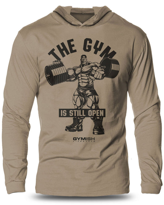 021- Gym is Still Open Lightweight Long Sleeve Hooded T-shirt for Men - Gymish - - #Gym Shirts# - - #Workout T-Shirts#