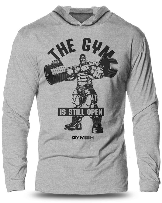 021- Gym is Still Open Lightweight Long Sleeve Hooded T-shirt for Men - Gymish - - #Gym Shirts# - - #Workout T-Shirts#