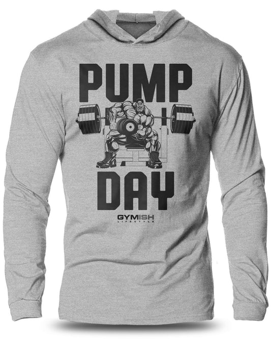 024- Pump Day Lightweight Long Sleeve Hooded T-shirt for Men - Gymish - - #Gym Shirts# - - #Workout T-Shirts#
