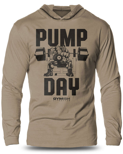 024- Pump Day Lightweight Long Sleeve Hooded T-shirt for Men - Gymish - - #Gym Shirts# - - #Workout T-Shirts#
