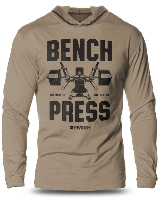 025- Bench Press Lightweight Long Sleeve Hooded T-shirt for Men - Gymish - - #Gym Shirts# - - #Workout T-Shirts#