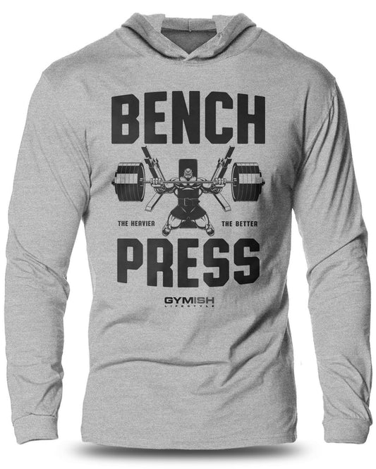 025- Bench Press Lightweight Long Sleeve Hooded T-shirt for Men - Gymish - - #Gym Shirts# - - #Workout T-Shirts#