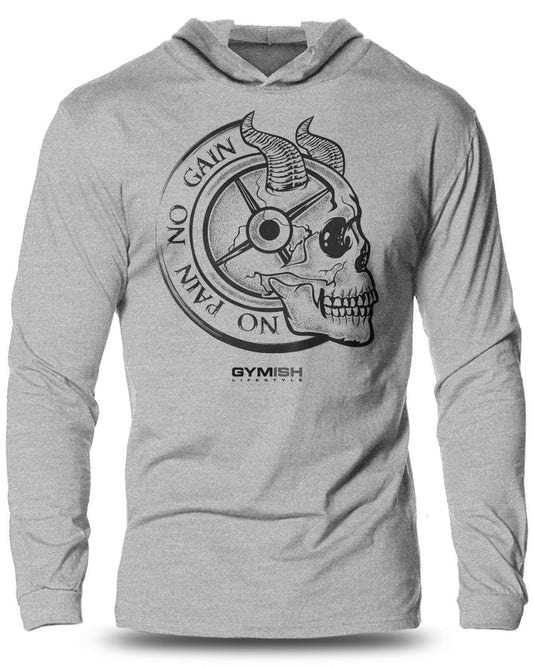 027- No Pain No Gain Lightweight Long Sleeve Hooded T-shirt for Men - Gymish - - #Gym Shirts# - - #Workout T-Shirts#