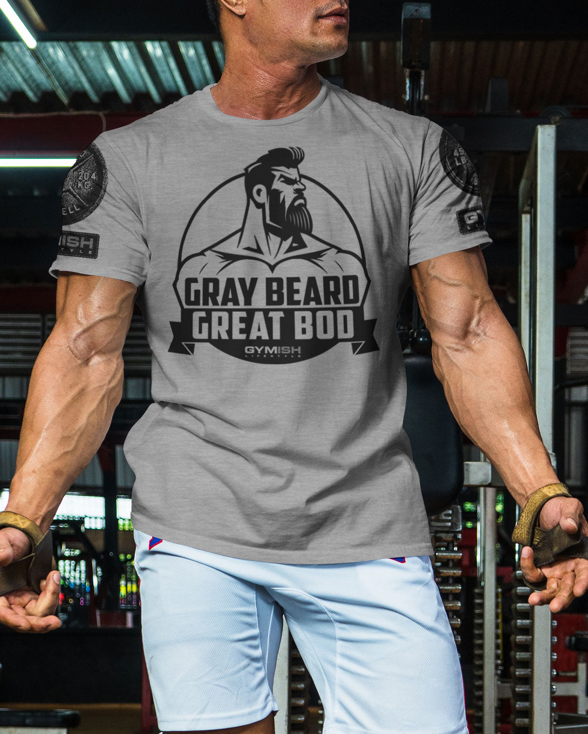 084. Gray Beard Great Bod Funny Workout Gym T-Shirt for Men T-Shirt GYMISH LIFESTYLE