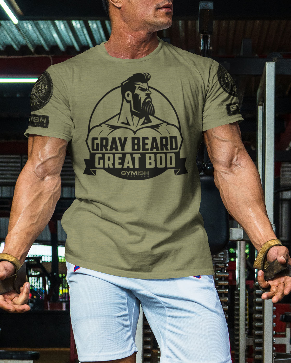 084. Gray Beard Great Bod Funny Workout Gym T-Shirt for Men T-Shirt GYMISH LIFESTYLE