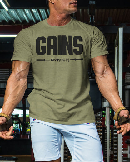 135. Gains Funny Motivational Workout Gym T-Shirt for Men T-Shirt GYMISH LIFESTYLE