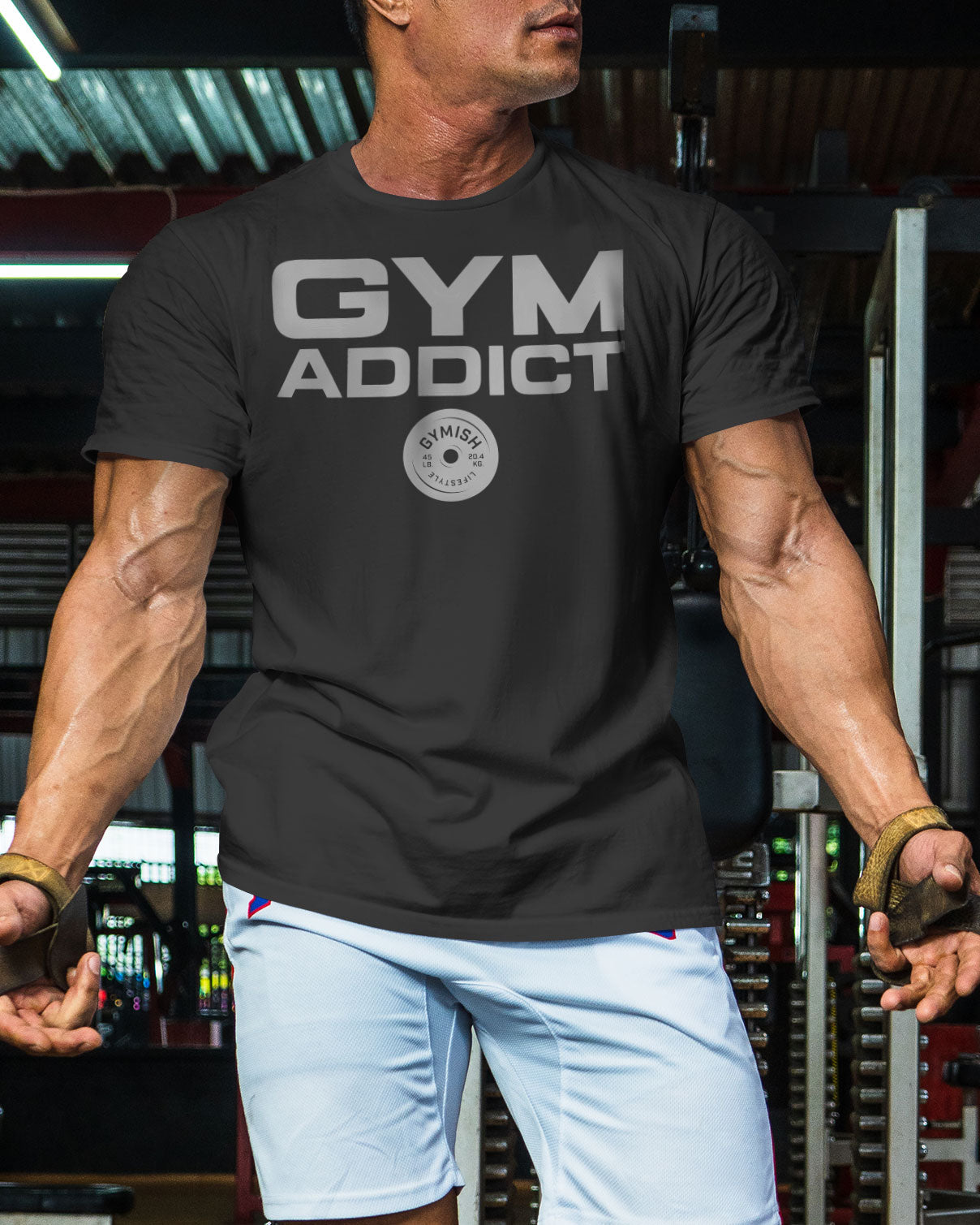 040. GYM-ADDICT Funny Motivational Workout Gym T-Shirt for Men