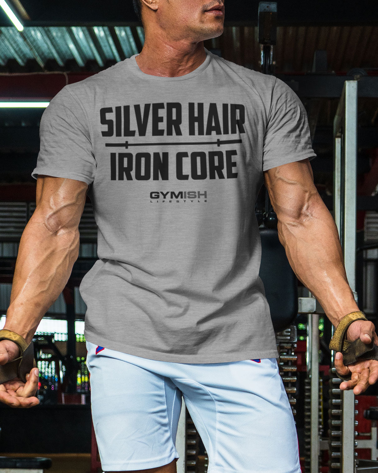 083. Silver Hair Iron Core Funny Workout Gym T-Shirts for Men T-Shirt GYMISH LIFESTYLE