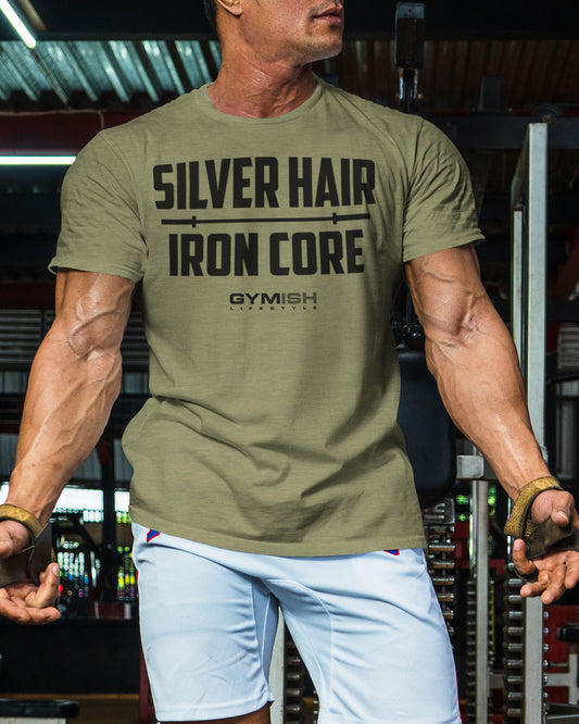 083. Silver Hair Iron Core Funny Workout Gym T-Shirts for Men T-Shirt GYMISH LIFESTYLE