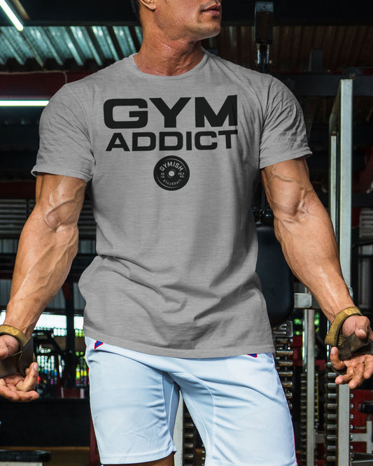 040. GYM-ADDICT Funny Motivational Workout Gym T-Shirt for Men