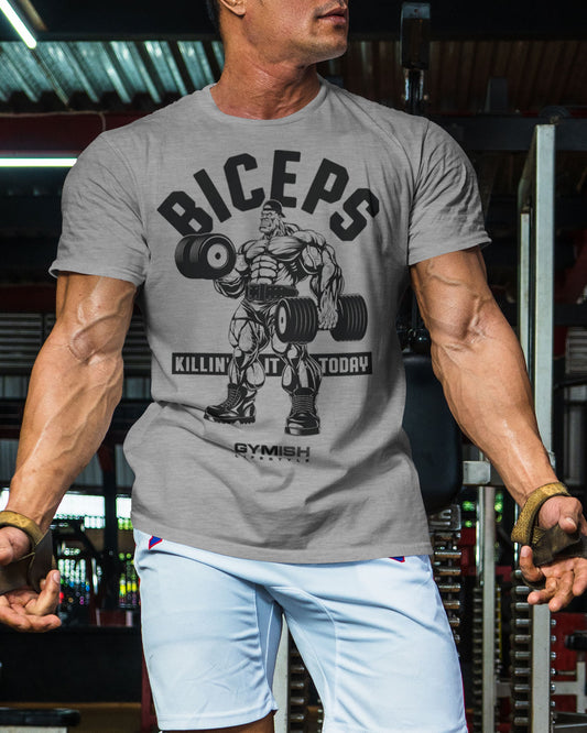 032. BICEPS Killin' It Funny Motivational Workout Gym T-Shirt for Men