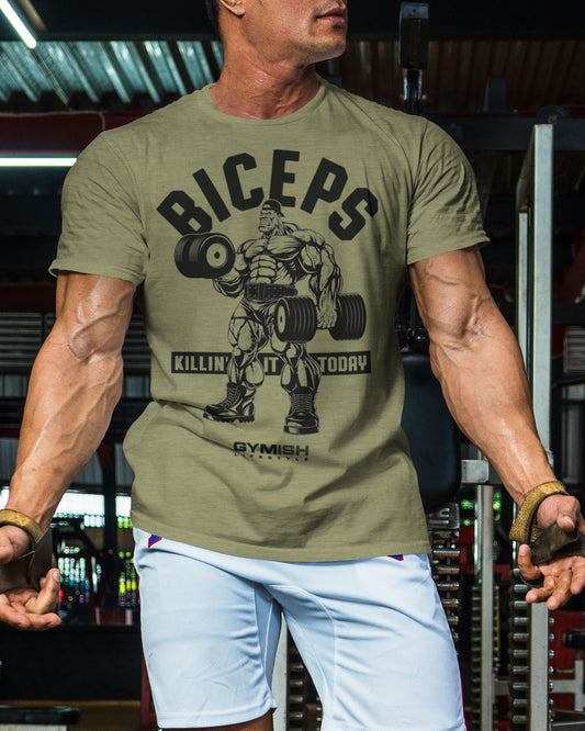 032. BICEPS Killin' It Funny Motivational Workout Gym T-Shirt for Men