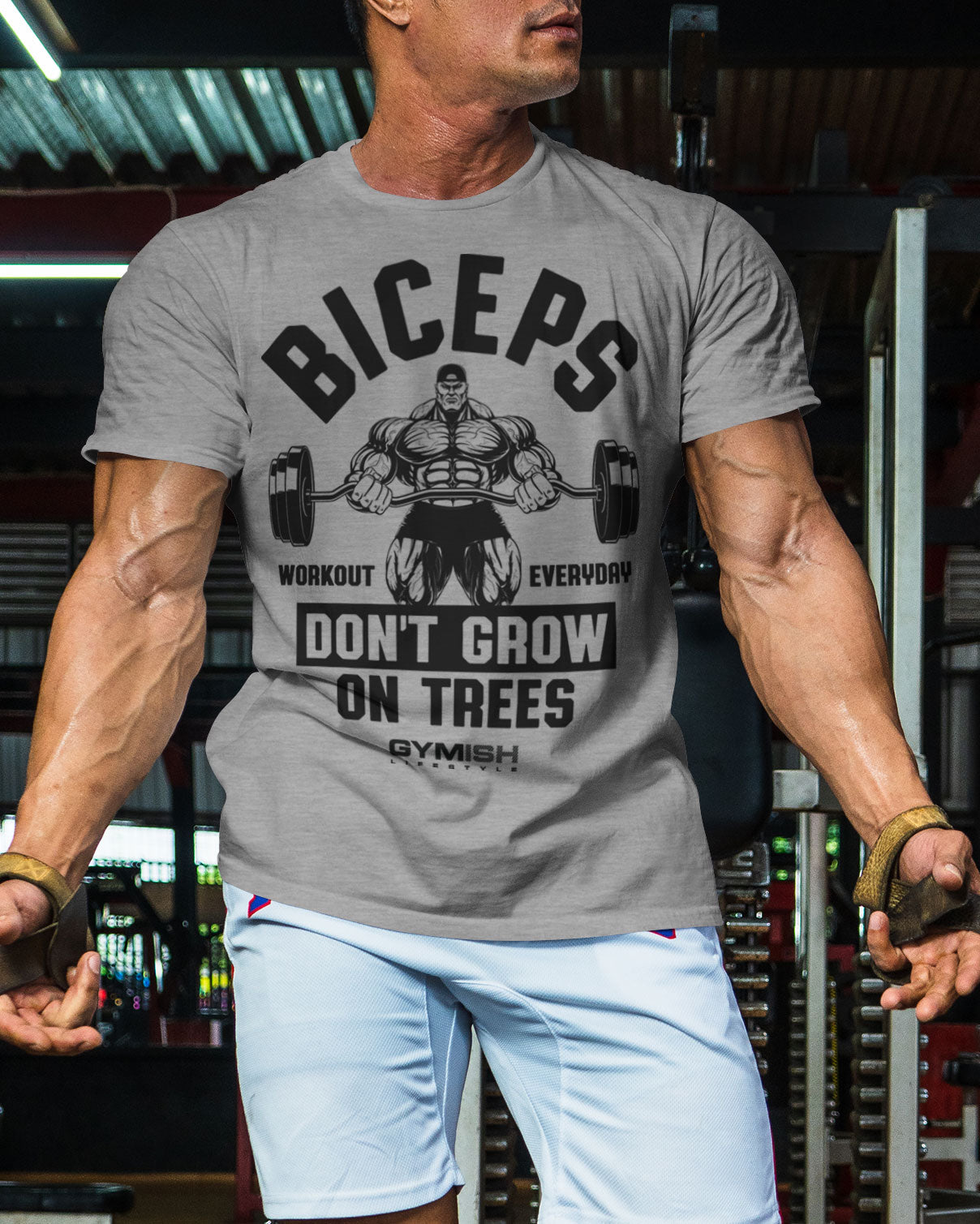 034. BICEPS Don't Grow On Trees Funny Motivational Workout Gym T-Shirt for Men T-Shirt GYMISH LIFESTYLE